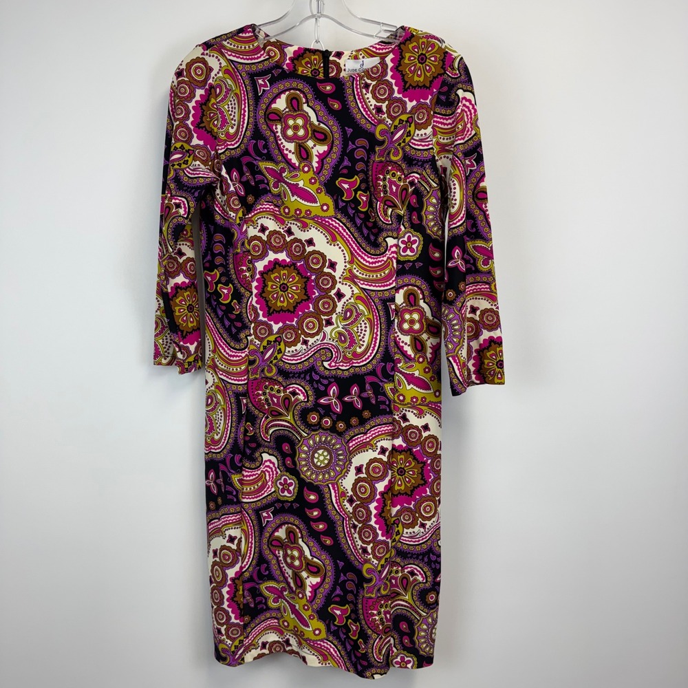 Jude Connally Dress Womens Small Pink Purple Paisley Jude Cloth 3/4 Sleeve 125‎